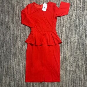 Red Peplum Dress Bodycon Long Sleeve Career Party‎ Cocktail Medium